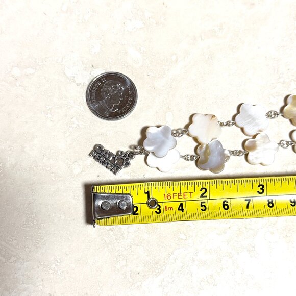 Mother of Pearl Flower Beaded Short Necklace + Cat Person Paw Print Pendant - Picture 12 of 13